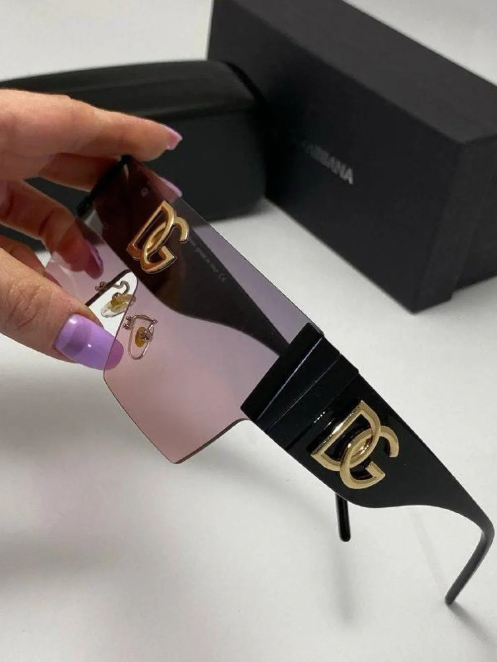 Dolce & Gabbana Black Frame Sunglasses with Pink Gradient Shield Lens